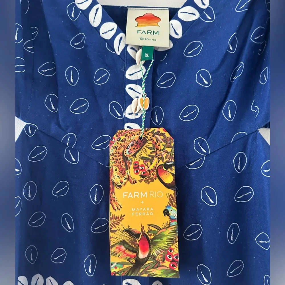 Farm Rio Blue Mixed Ondina Midi Dress XL NWT - Picture 5 of 15